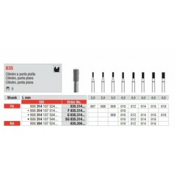 G835-FG Fresa diamantada grano grueso. Cilindrica con punta plana