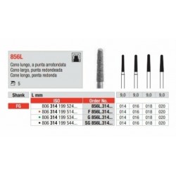 G856L-FG Fresa diamantada grano grueso en forma de cono largo con punta redondeada