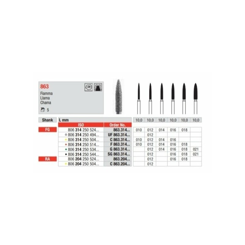 G863-FG Fresa diamantada grano grueso  en forma de llama