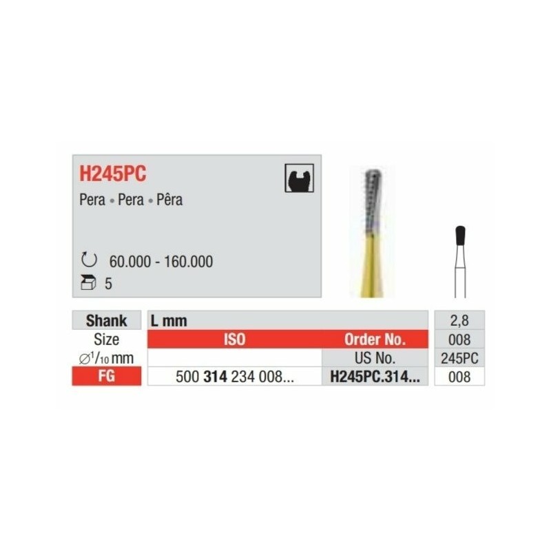 H245PC-FG Fresa Para la eliminación de amalgama y composite y para la preparación de aditamentos de titanio.