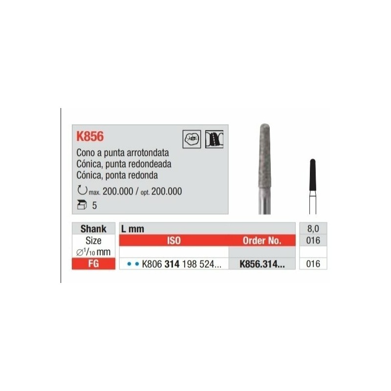 K856-FG Fresa diamantada para eliminacion de restauraciones de porcelana