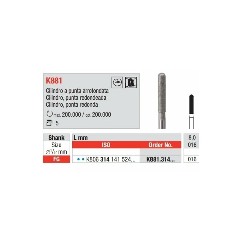 K881-FG Fresa diamantada para eliminar restauraciones de porcelana