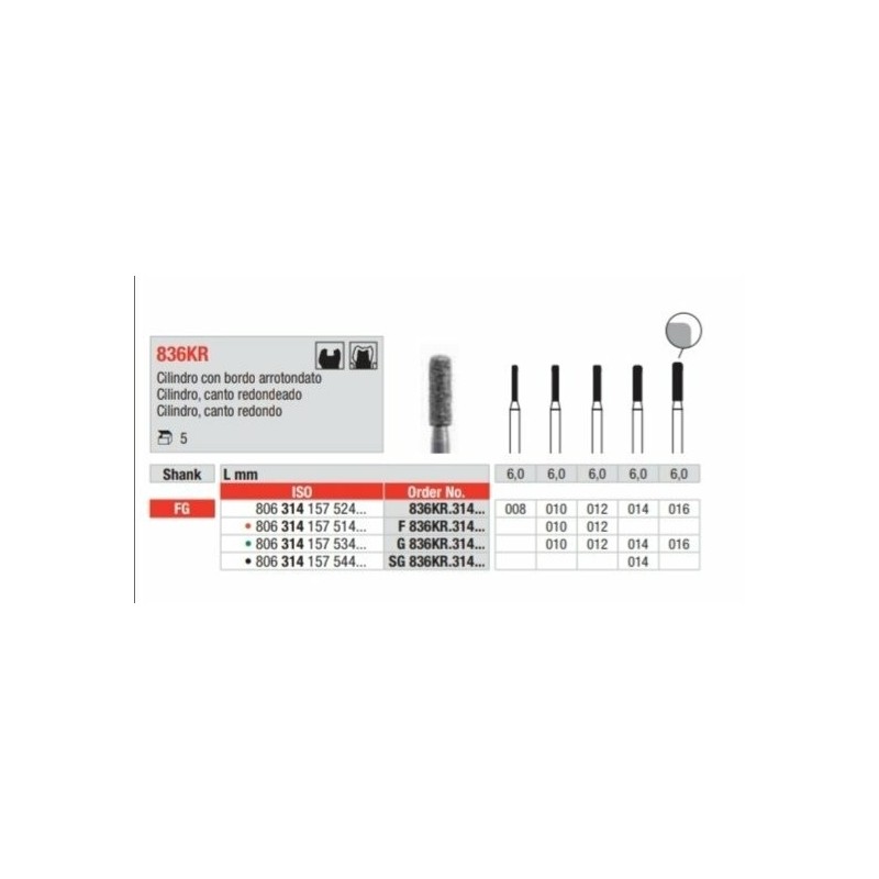 SG836KR-FG Fresa diamantada grano super grueso cilÃ­ndrica canto redondo