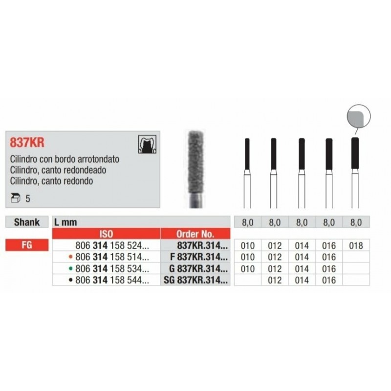 SG837KR-FG Fresa diamantada grano super grueso cilÃ­ndrica canto redondo
