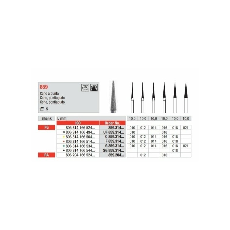 SG858-FG Fresa diamantada grano super grueso    en forma de cono  acabado en punta