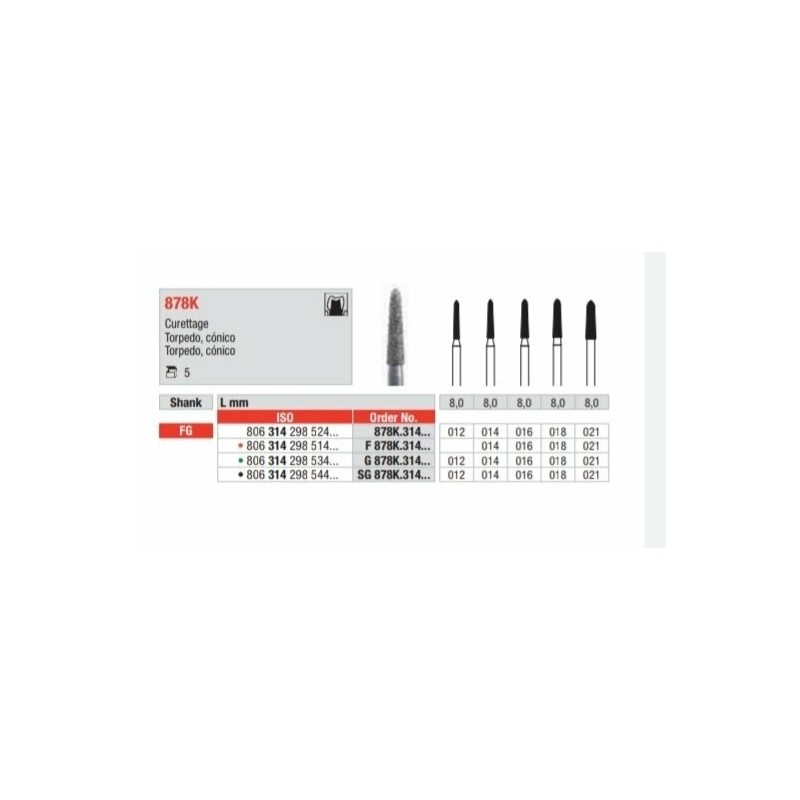 SG878K-FG Fresa diamantada grano super  grueso  en forma de torpedo conico