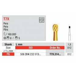 T7X-FG Fresa con recubrimiento de tin para remocion sencilla de amalgama y composite. Forma de pera
