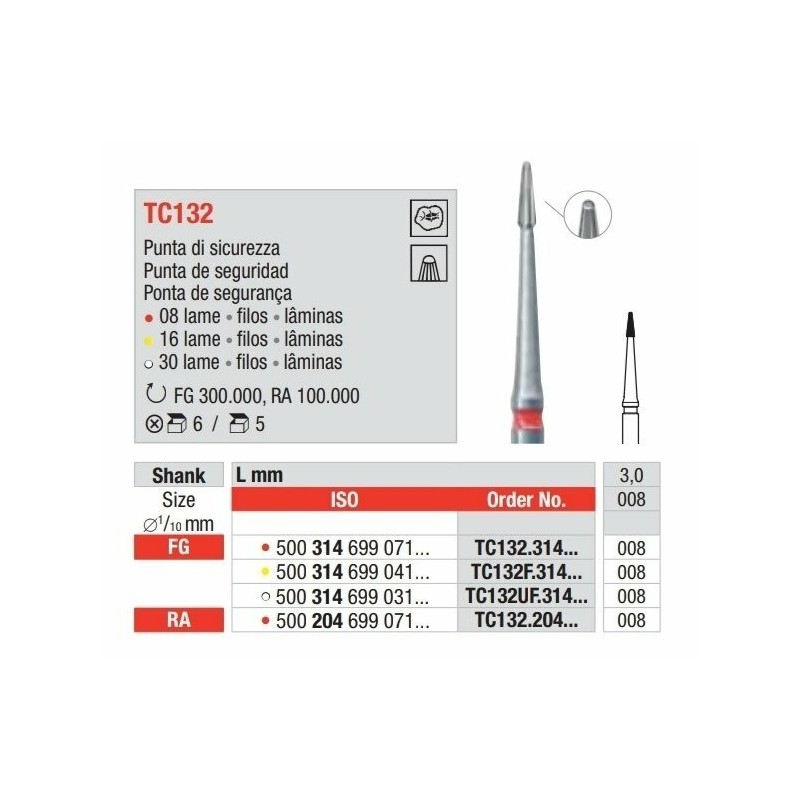 TC132UF-008-FG Fresa carburo de tungsteno 30 laminasmultilamina  con punta inactiva cuello fino
