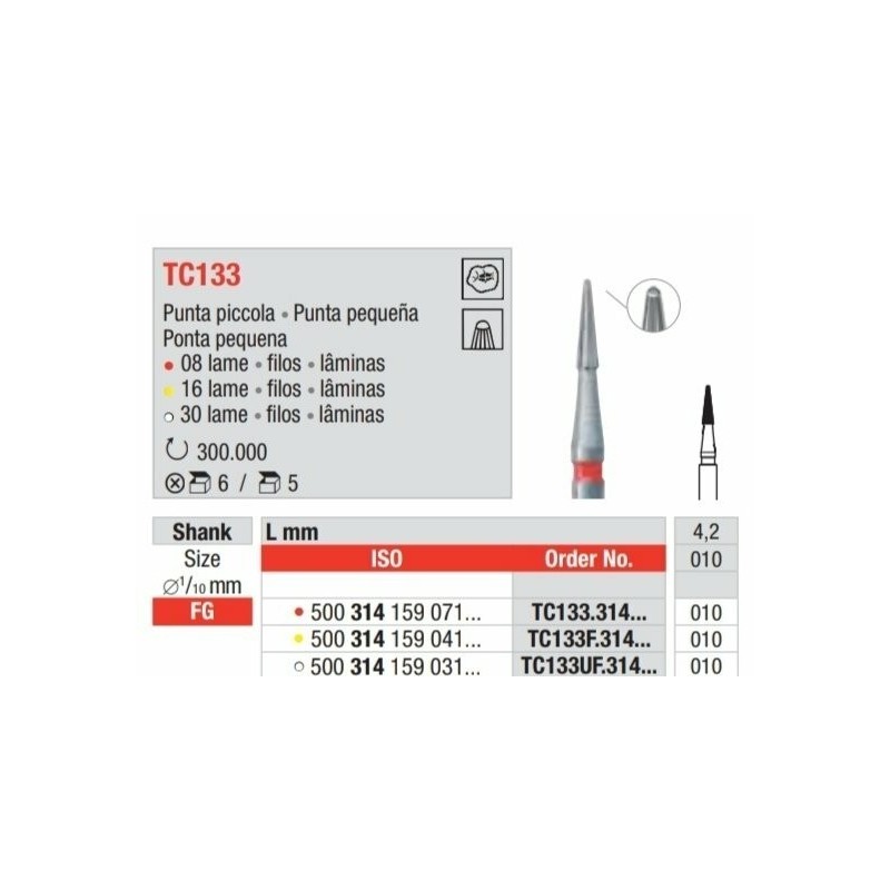 TC133-010-FG Fresa carburo de tungsteno 8 laminas  multilamina  con punta  pequeña inactiva para acabado.
