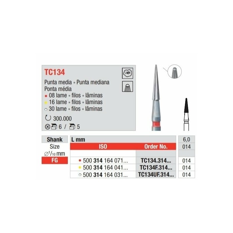 TC134F-014-FG Fresa carburo de tungsteno 16 laminas  multilamina  con punta mediana  inactiva.