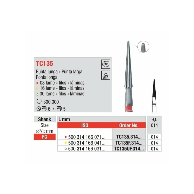 TC135F-FG Fresa carburo de tungsteno multilamina  con punta larga  inactiva para acabado.