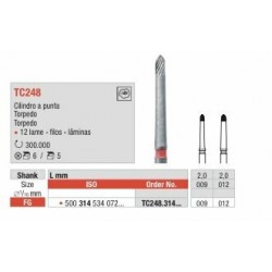 TC248-FG  Fresa cilindro punta torpedo 12 laminas para acabado de composites