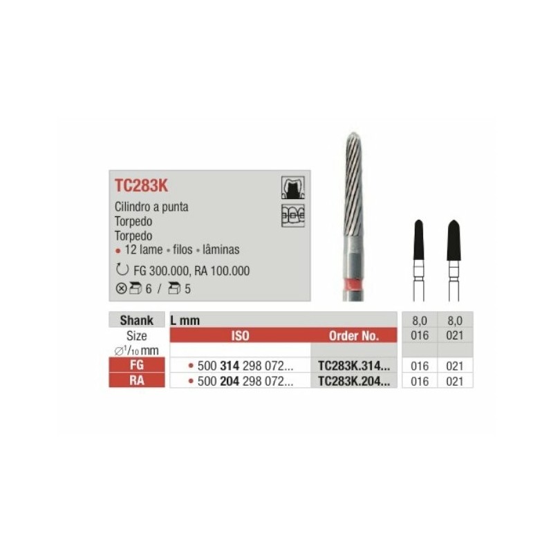 TC283K-FG Fresa con forma de  cilindro  punta conica en multilamina para acabado