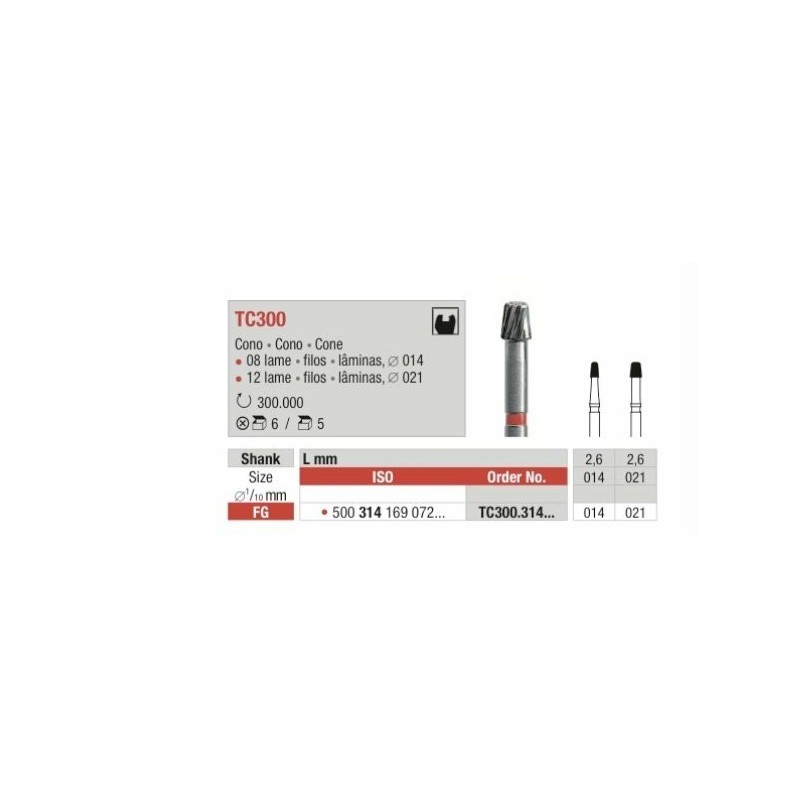 TC300-FG Fresa cono 8 laminas para acabado de composites