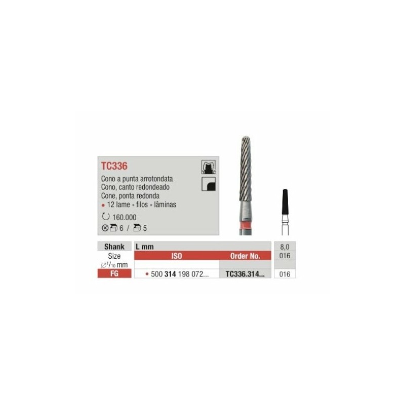 TC336-FG  Fresa con forma de  cono  punta redondeada   multilamina para acabado.