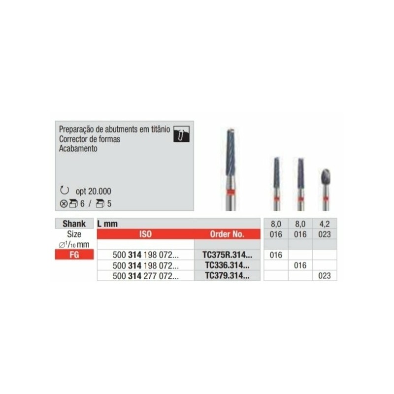 TC375R-FG Fresa para el acabado intraoral de aditamientos de titanio