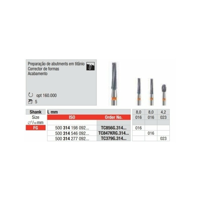 TC379G-FG Fresa para desbaste y tallado  intraoral de aditamientos de titanio forma balon