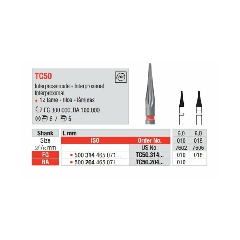 TC50-FG Fresa carburo de tungsteno multilamina  para interproximal