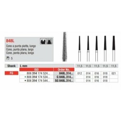 copy of 848L-FG Fresa diamantada grano medio con forma de cono punta plana y larga