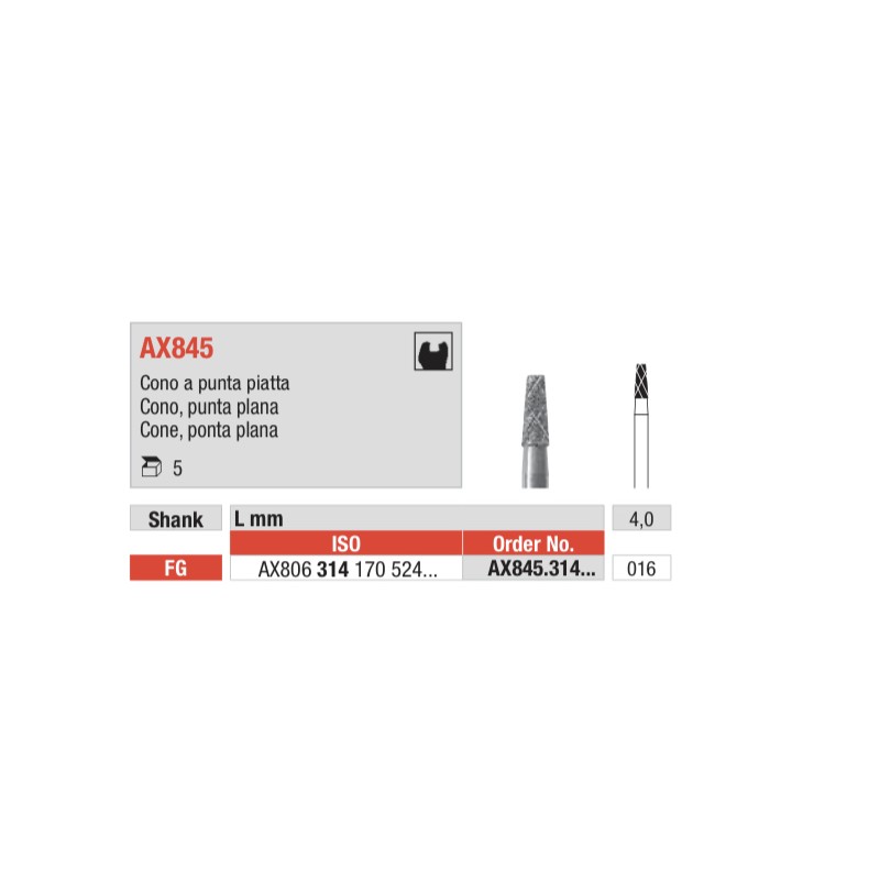 AX845-FG  Fresa cono punta plana diamante para tallados rápidos