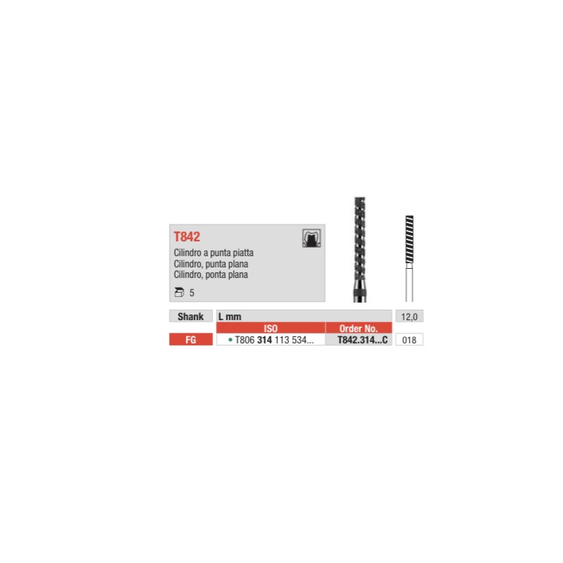 TC842-FG Fresa diamante turbo en forma de cilindro punta plana